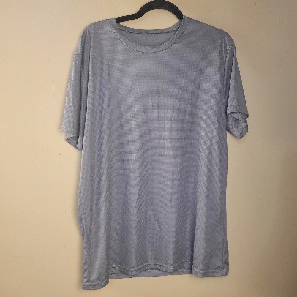 Mens Gray Waffle Knit T Shirt XL Short Sleeve Lightweight Casual Polyester Tee